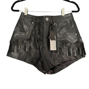 Nasty Gal Genuine Leather Icon Fringe Shorts | Western Cowboy Festival NWT